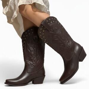 Vintage Leather Cowboy Boots Moto Biker Indie Sleaze Y2K Western Opium